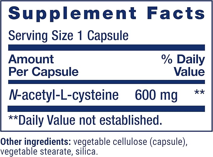 Life Extension N-Acetyl-L-Cysteine (NAC), Immune Response, Respiratory Health, Liver Health, NAC 600 mg, antioxidant Defense, Free radicals, Easy to Absorb - Two Pack x 60 Capsules