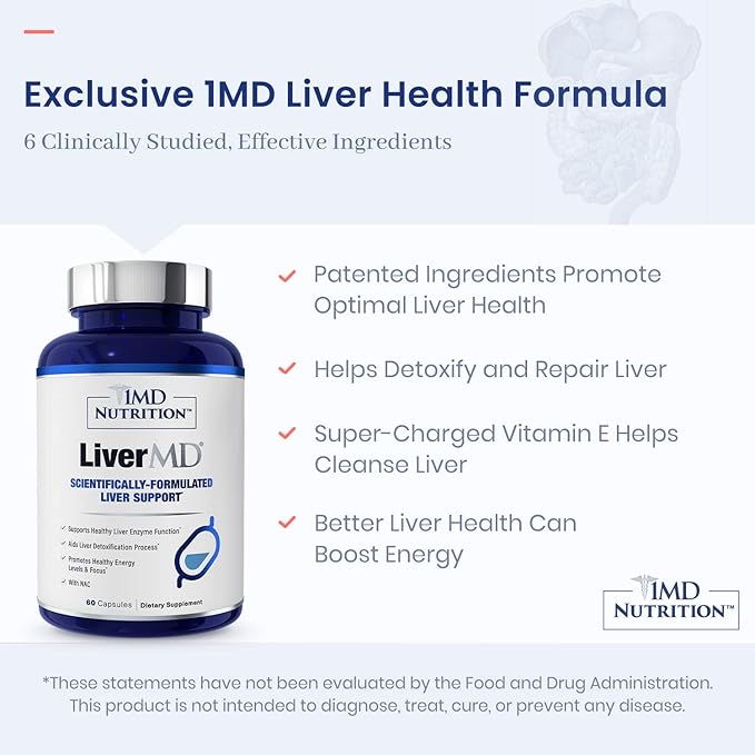 1MD LiverMD - Liver Support Supplement | Siliphos Milk Thistle Extract - Highly Bioavailable, for Liver Support | 60 Capsules (2-Pack)