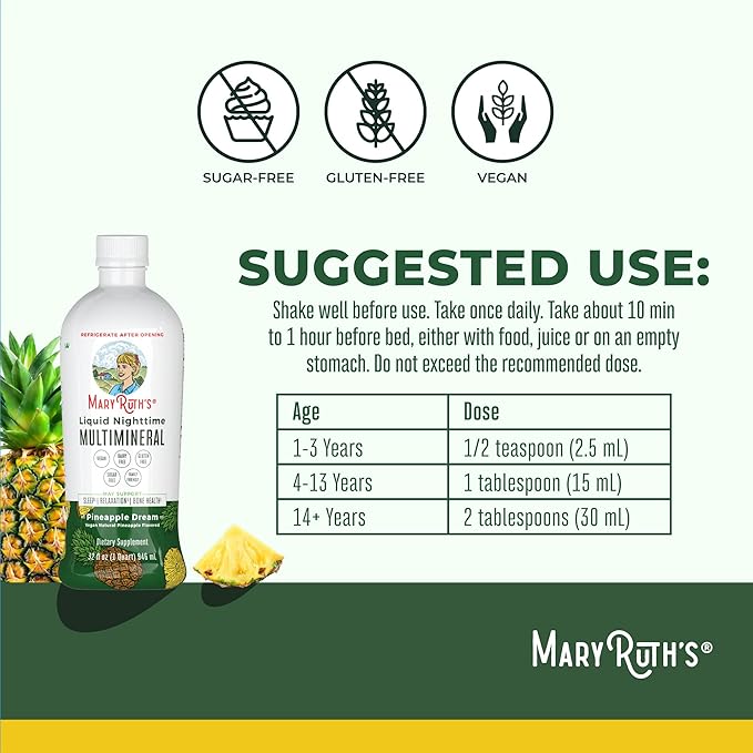 MaryRuth's Liquid Nighttime Multimineral | Sugar Free | Calm Magnesium Citrate | NO Melatonin | Calcium Magnesium Zinc | Muscle Relaxation | Available in 4 Flavors | Vegan | Gluten Free | 32 Servings