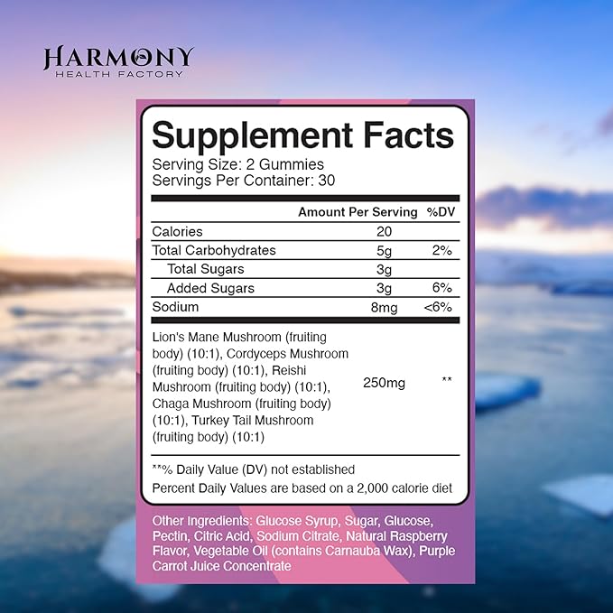 SUNRISE 10x Potency Mushroom Supplement Gummies for Energy, Mood and Immune Support with Organic Lion's Mane, Cordyceps, Reishi, Chaga and Turkey Tail Nootropic Adaptogenic Raspberry Flavor 60 Count