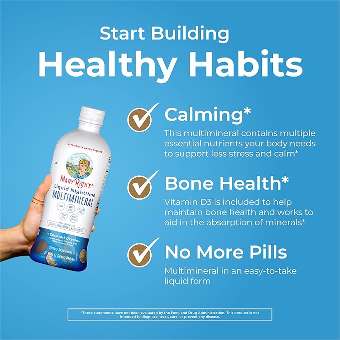 MaryRuth's Liquid Nighttime Multimineral | Sugar Free | Calm Magnesium Citrate | NO Melatonin | Calcium Magnesium Zinc | Muscle Relaxation | Available in 4 Flavors | Vegan | Gluten Free | 32 Servings