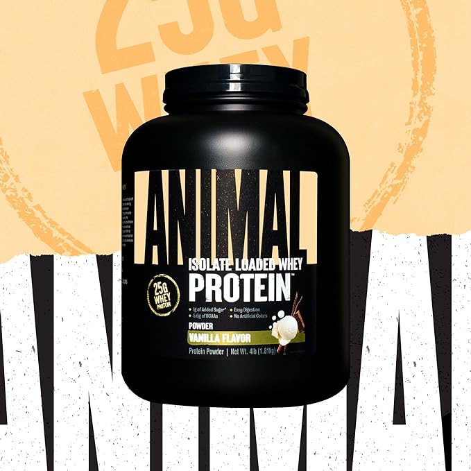 Animal Whey Isolate Protein Powder - Loaded for Pre & Post Workout Muscle Builder and Recovery with Digestive Enzymes for Men & Women - 25g Protein, Great Taste, Low Sugar - Vanilla 4 lbs