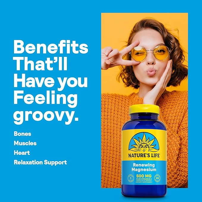 Natures Life Renewing Magnesium 500 mg - Magnesium Citrate, Magnesium Malate, Magnesium Oxide Plus Vitamin B-6 - Muscles and Nerves Support - Lab Verified (250 Servings, 250 VegCaps)
