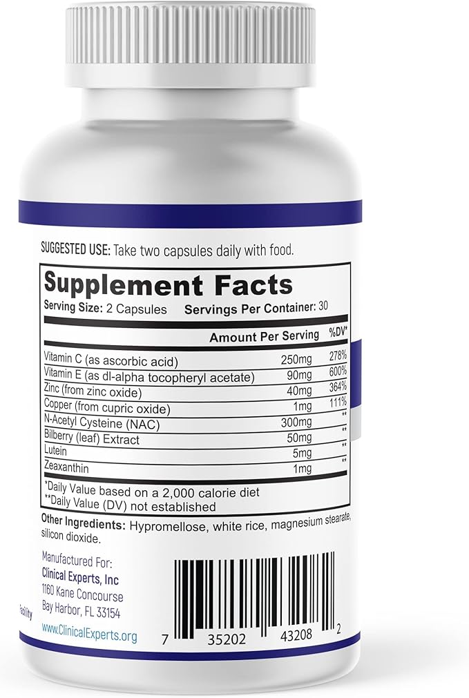 Navan CataRx Antioxidant AREDS 2 Eye Vitamins & Minerals Supplement for Lens Clarity & Retina Health by Clinical Experts - Lutein, Zeaxanthin, Zinc, Vitamin C, NAC - Kosher Certified, 60 Capsules