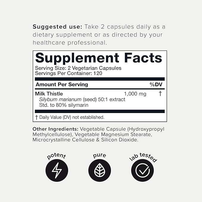 Milk Thistle - Ultra High Potency 50:1 Extract with 80% Silymarin - Highly Concentrated - Third-Party Lab Tested - 240 Capsules