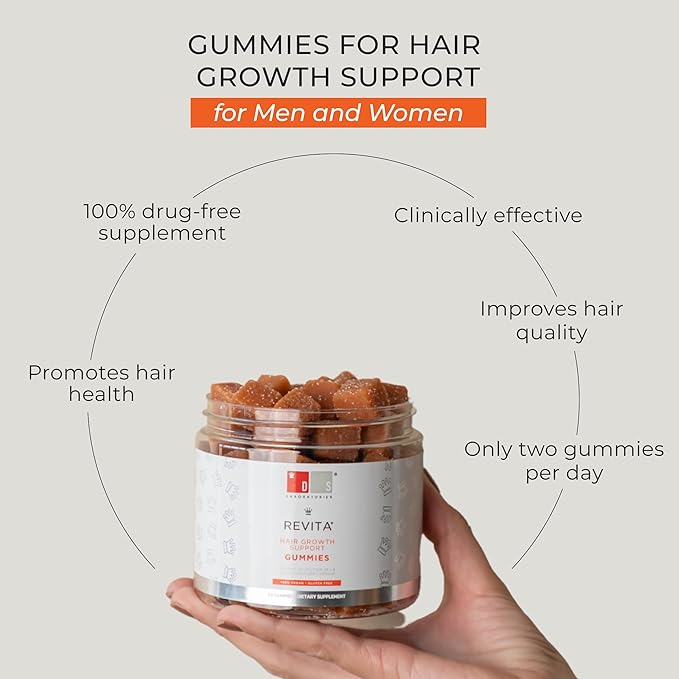 DS Laboratories Revita Hair Growth Gummies, Biotin, Vitamin D, Iron, Magnesium, Melatonin & Zinc Supplement, Vegan, Supports Thicker Hair Growth, Gluten Free (Packaging May Vary)