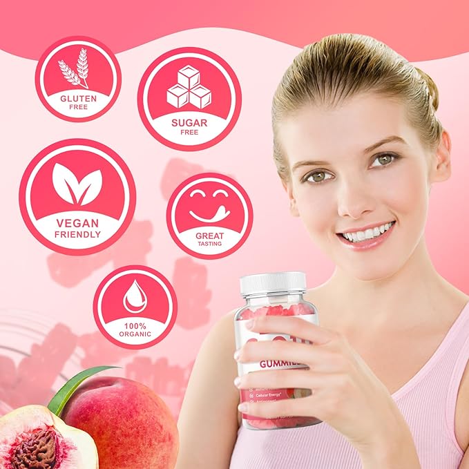 CoQ10 Gummies 250mg, Coenzyme Q10 Supplements Plus Omega-3, Vitamin B6 & Zinc, High Absorption CoQ10 Supplement for Cellular Energy & Antioxidant Support, Vegan, Peach Flavor, 60 Count