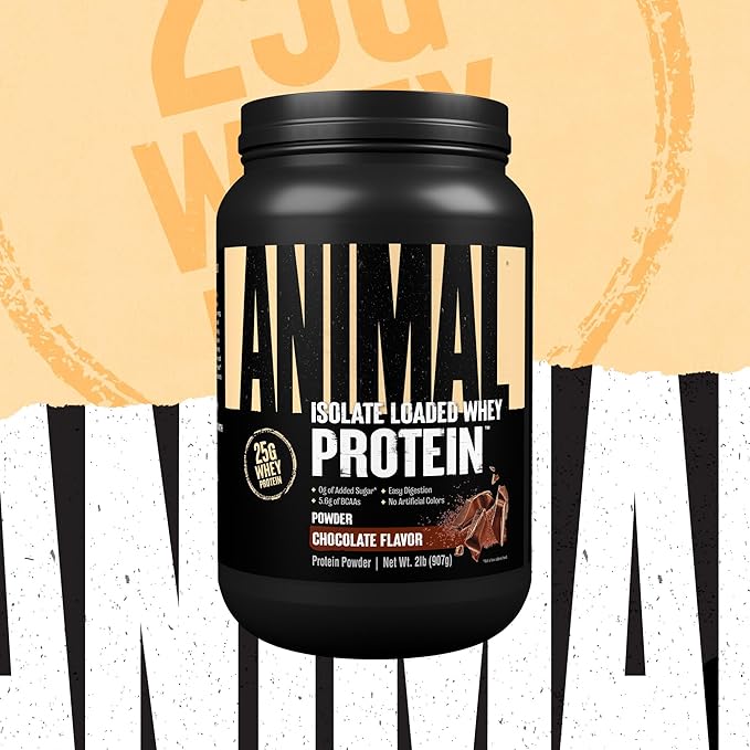 Animal Whey Isolate Protein Powder - Loaded for Pre & Post Workout Muscle Builder and Recovery with Digestive Enzymes for Men & Women - 25g Protein, Great Taste, Low Sugar - Chocolate 2 lbs