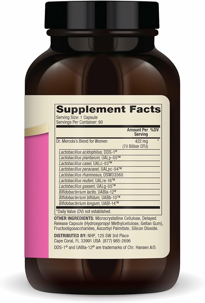 Dr. Mercola Complete Probiotics for Women - Supports Gut, Vaginal & Immune Health - Contains Lactobacillus Strains - Non-GMO, Gluten-Free & Soy-Free - 90 Capsules (90 Servings)