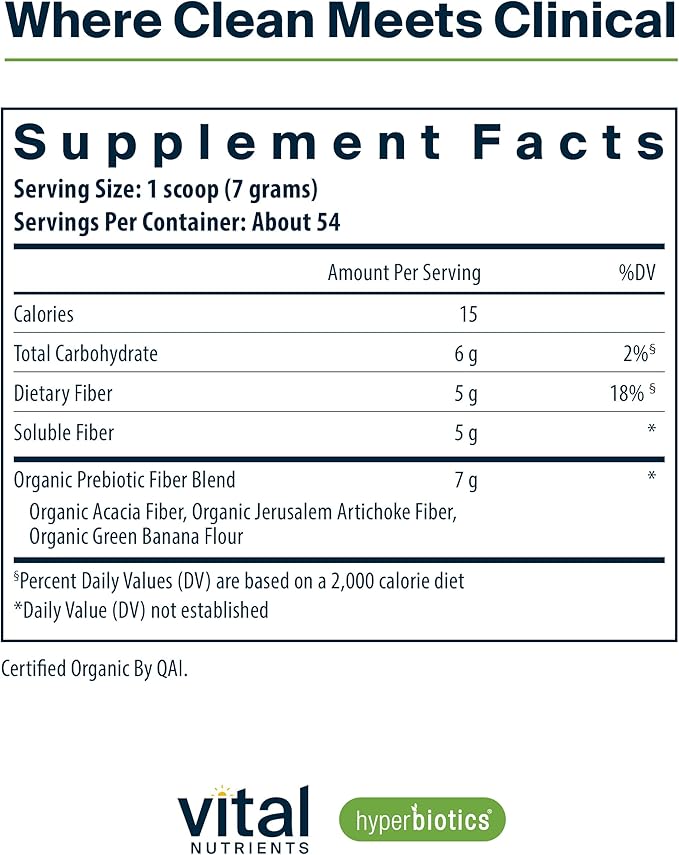 Hyperbiotics Vital Nutrients Organic Prebiotic Fiber Powder | Supports Gut Health and Digestive Regularity | Soluble Fiber Supplement for Women and Men | Vegan Organic Fiber Powder | 54 Servings