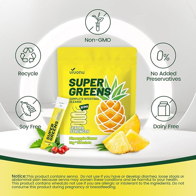 Colon Cleanse Digestive Support/Pineapple Detox Powder/Natura/Sweetener Without Artificia/Flavors - Daily Fiber for Toxin Elimination to Reduce Bloating