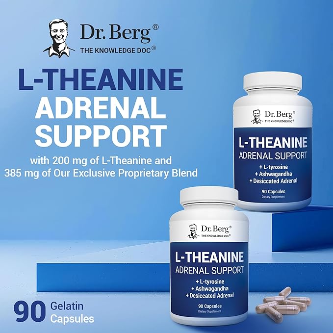 Dr. Berg L-Theanine 200mg - Includes Zinc, Copper, L-Tyrosine, & Ashwagandha – L-Theanine Supplement Adrenal Support - for Relaxation, Stress Relief, and Mental Clarity* – 90 Gelatin Capsules
