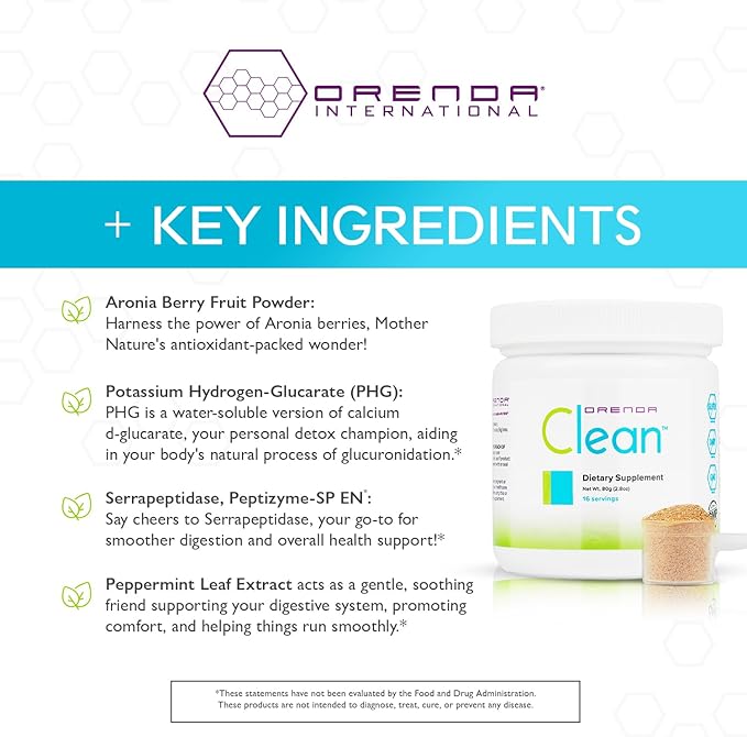 Orenda Clean®: with Peptizyme-SP EN for Digestive Bliss, Aronia Berry, Aloe Vera, and More | Radiant Health | Elevate Your Wellness with The Ultimate Nutrient-Rich Supplement - 80g, 16 Servings