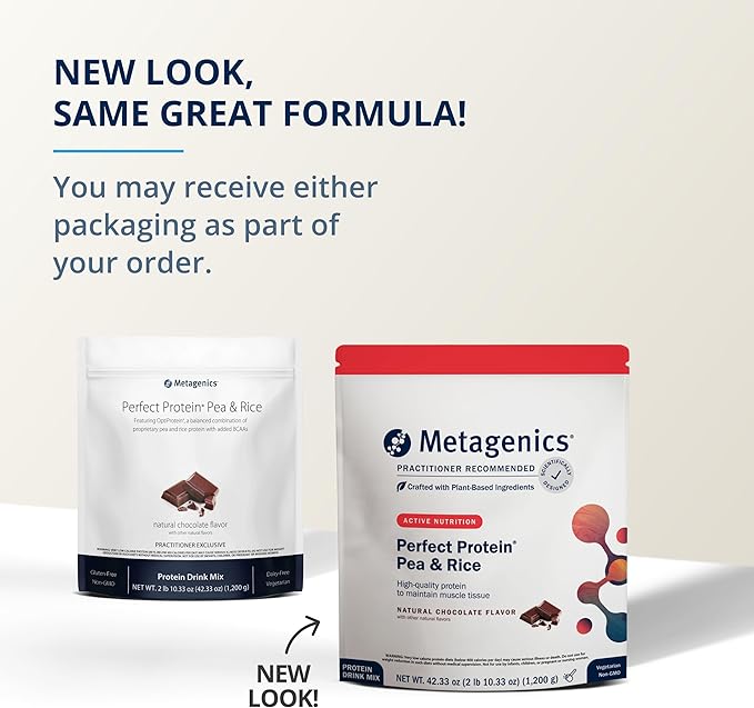 Metagenics Perfect Protein Pea & Rice - Featuring OptiProtein, a Balanced Combination of Proprietary Pea and Rice Protein with Added BCAAs - Chocolate Flavor - 30 Servings - 42.33 Oz