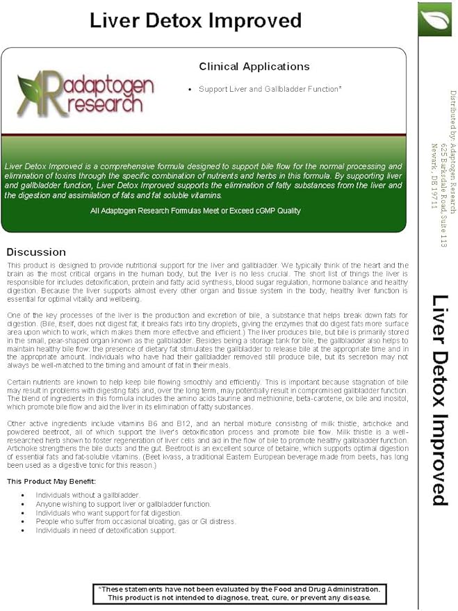 Liver Detox Improved | Liver & Gallbladder Support | Ox Bile + Milk Thistle + Beet Powder + Artichoke | 90 Vegetarian Capsules | By Adaptogen Research Pharmaceutical Grade