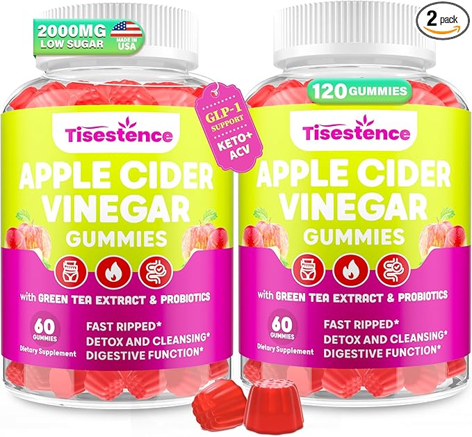 Apple Cider Vinegar Gummies, Keto ACV Gummies 2000MG for Cleanse & Detox, Max Strength ACV Keto Gummies with Green Tea, Raspberry, B12 and Probiotics for Metabolism & Digestive Health -2 Months Supply
