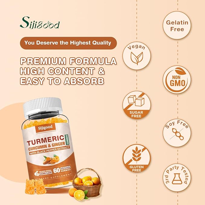 2 Pack Turmeric Curcumin Gummies with Ginger & Black Pepper Herbal Supplement, Immune Support, Healthy Skin, and Joint Health, for Women, Men & Kids - 120 Orange Flavored Gummies