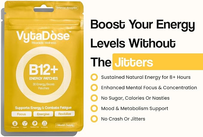 B12+ Energy Patches | Complete B-Vitamins, Caffeine, Guarana & Natural Energy Blend | Bioactive B Vitamins for Mood, Energy, Methylation & Cognition | 5X Stronger Formula (3 Pack)