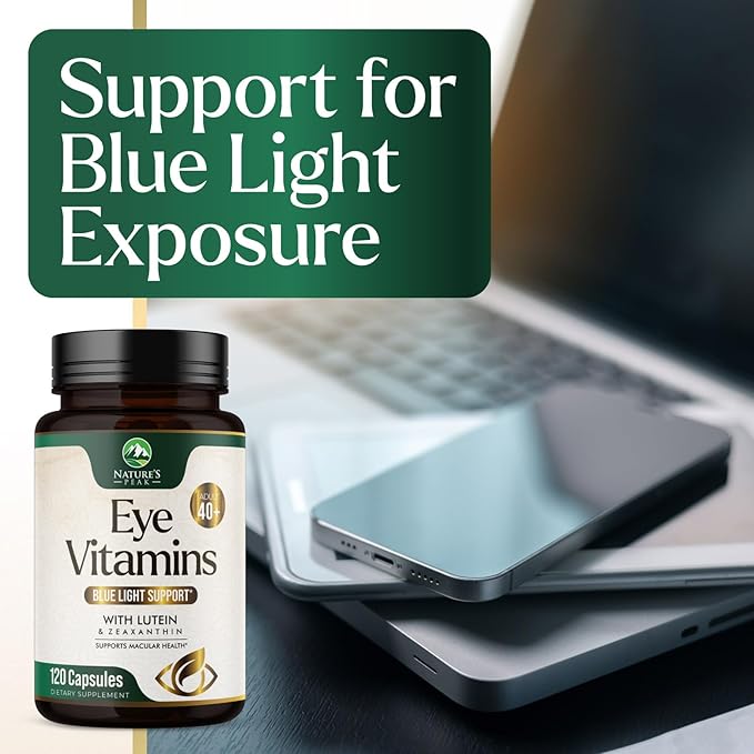 Eye Vitamin & Mineral Supplement, Contains Zinc, Vitamins C, E, Lutein, & Zeaxanthin, Supports Eye Strain, Vision Health for Adults, Non-GMO, Vegan Eye Vitamins Supplement - 120 Capsules