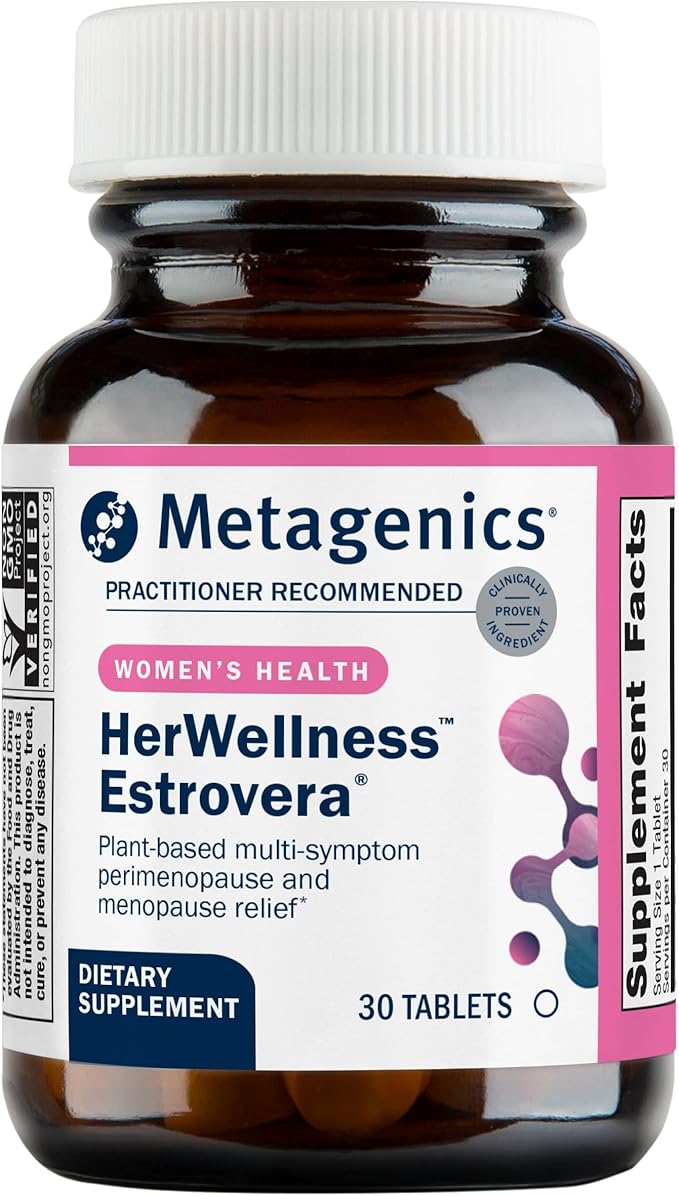 Metagenics HerWellness Estrovera - All-Natural, Hormone-Free Perimenopause & Menopause Support - for Hot Flashes, Menopause Relief, Night Sweats - Gluten-Free - Vegetarian - Non-GMO - 30 Tablets