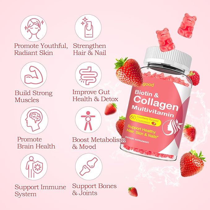 2 Pack Collagen Gummies for Women Men, Hydrolyzed Collagen Peptides Types I,II,III,V,X with Biotin & Hyaluronic Acid, Vitamins C A D E B12 K2 Support, Sugar-Free for Skin Hair Nails Immunity Energy