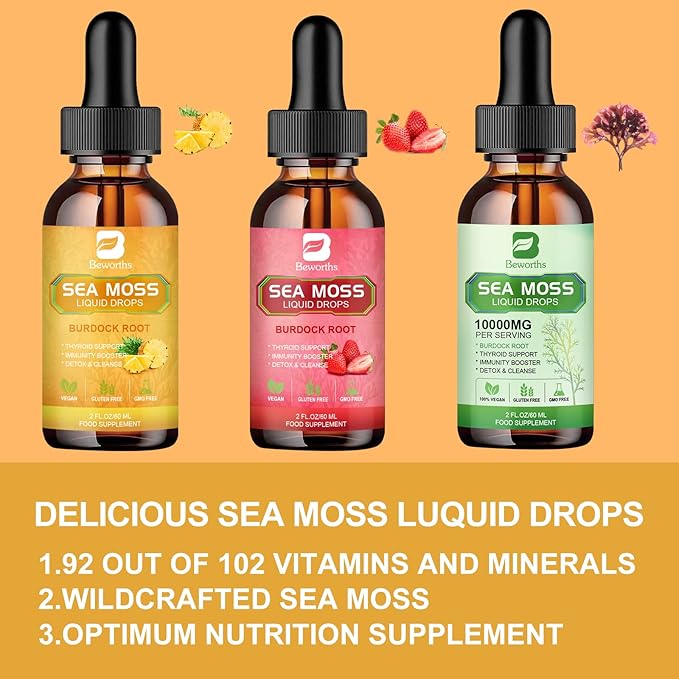 Sea Moss Liquid Drops - Organic Irish Sea Moss Gel with Spirulina, Bladderwrack, Burdock Root, Seamoss Gel Supplement for Immune, Joint, Detox Cleanse & Digestion Support - 2 Fl Oz, Vegan
