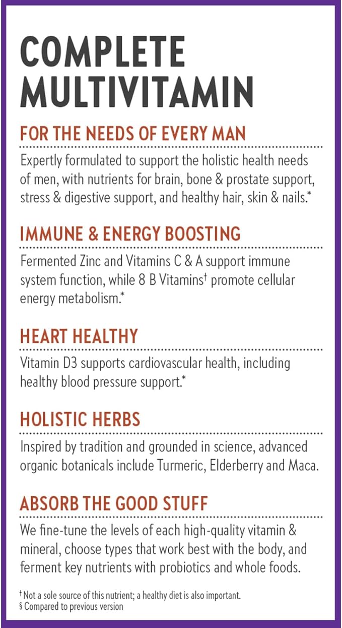 New Chapter Men's Multivitamin for Immune, Stress, Heart + Energy Support with Fermented Nutrients - Every Man's One Daily, Made with Organic Vegetables & Herbs, Non-GMO, Gluten Free - 48 ct