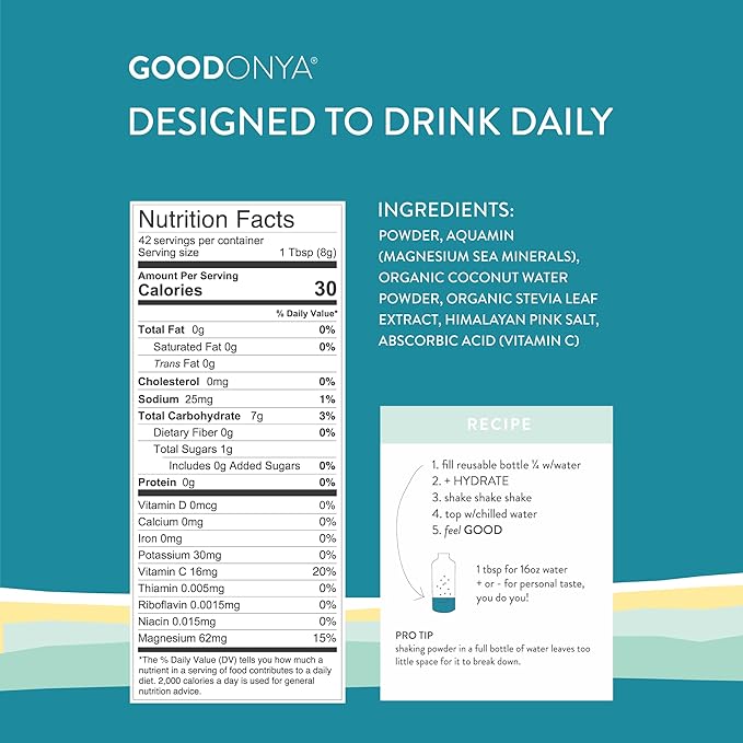 GOODONYA Organic Hydration Electrolyte Powder | Lemon, Coconut Water, Magnesium, Himalayan Pink Salt | Only 1g Sugar, No Artificial Flavors | USDA Organic & Plant-Based | 42 Servings