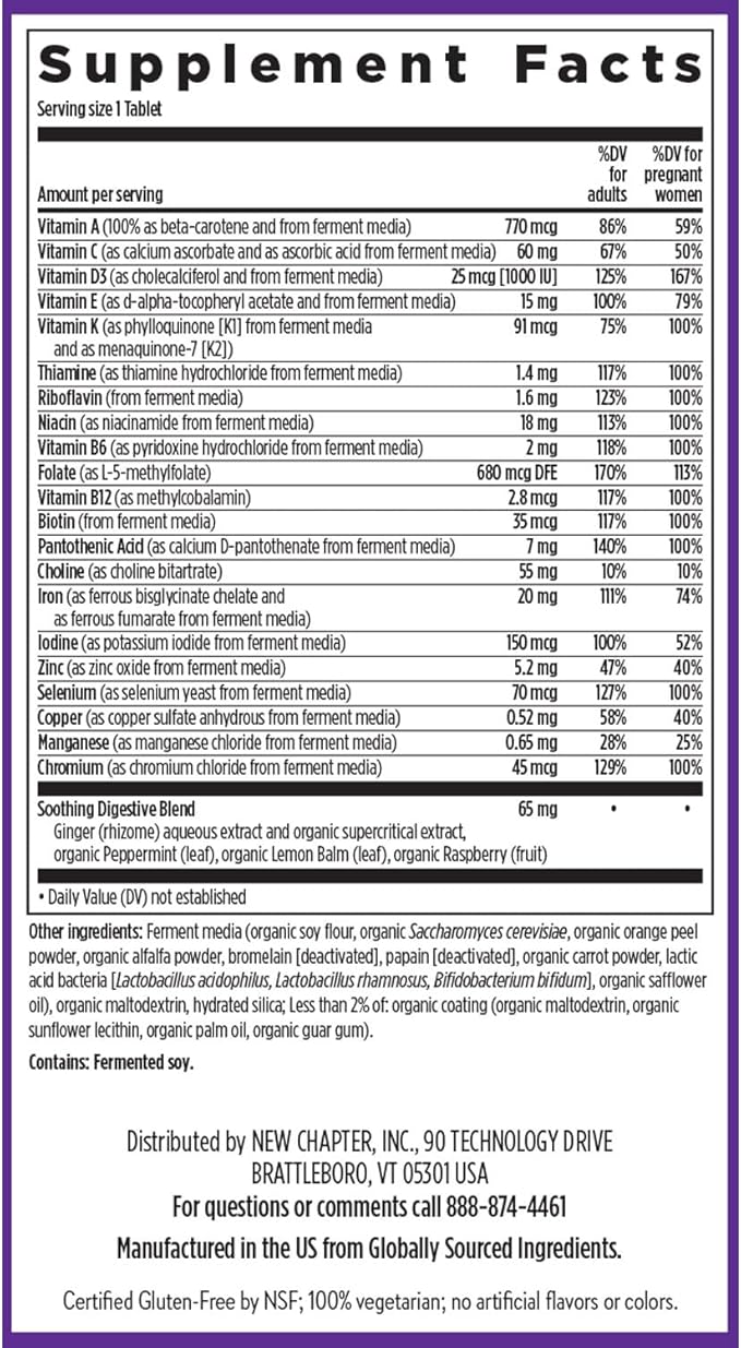 New Chapter Prenatal Vitamins, One Daily Prenatal Multivitamin with Methylfolate + Choline for Healthy Mom & Baby, Gluten Free & Non-GMO, 90 Count