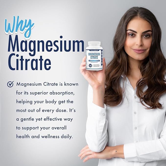Purely Optimal Magnesium Citrate 500mg - Citrato de Magnesio, Supplement for Sleep, Heart, Nerves, Muscles - Gluten-Free, Non-GMO, 120 Capsules