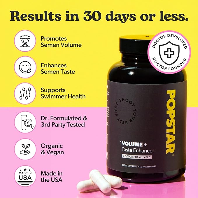 POPSTAR Labs Semen Volume Booster - Men's Semen Health & Fertility Supplement - Doctor Formulated to Increase Load Volume - Made in USA - Non-GMO, Organic, Vegan - 120 Capsules (1 Month Supply)