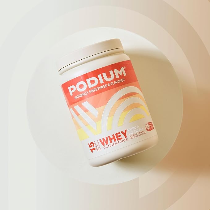 Podium Nutrition Whey Protein Powder, Vanilla Ice Cream, 22g Protein Per Serving with Digestive Enzymes, Whey Protein Isolate & Concentrate, Gluten Free, Low Carb, Low Sugar & Soy Free, 15 Servings