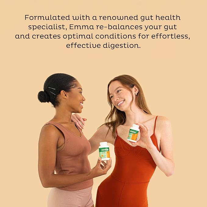 Emma Gut Health - 2 Pack - Gas and Bloating Relief, Constipation, Leaky Gut Repair - Gut Cleanse & Restore Digestion - Regulate Bowel Movement. Probiotics and Laxative Alternative, 120 Capsules