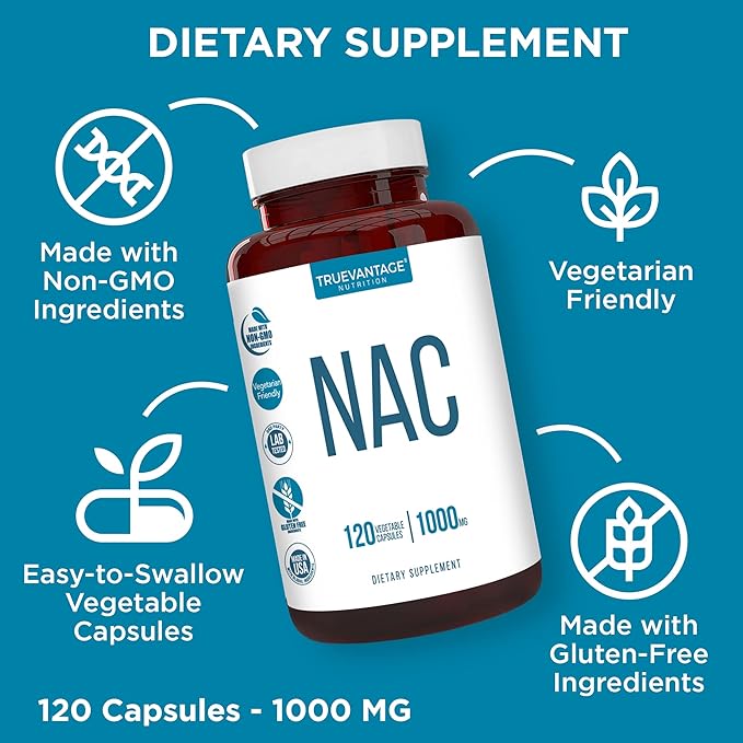 NAC Supplement (N-Acetyl Cysteine) - 1000 mg-Antioxidant Support - Promotes Liver Health and Detoxification - Boosts Lung and Immune Health - Vegetable Capsules - 120 Count - 60 Servings