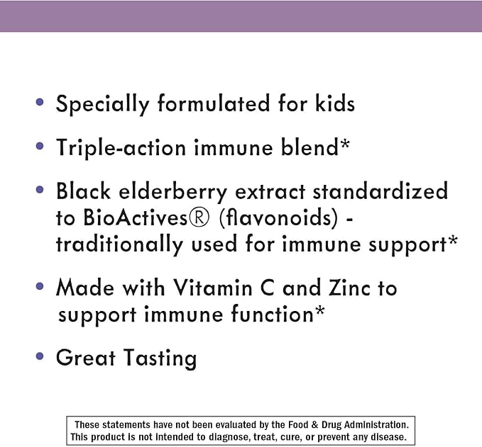 Nature's Way Sambucus Elderberry Immune Gummies for Kids, Immune Support Gummies*, with Black Elderberry Extract, Vitamin C and Zinc, 60 Gummies (Packaging May Vary)