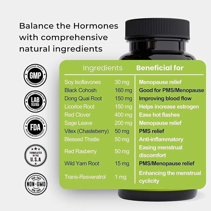 Hormone Balance for Women, Women's Support, Menopause & PMS Support, with Black Cohosh, Vitex Berry & Dong Quai - 30 Serves