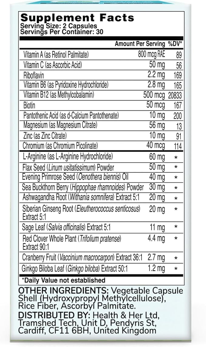 Health & Her Menopause Supplements for Women - Multi-Nutrient Support, Menopause Vitamins for Energy, Bones, Muscles, Skin & Hair, Vegan, Gluten-Free, Non GMO (60ct - 1 Month)
