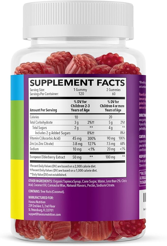 Elderberry Gummies for Kids with Zinc and Vitamin C - Immune Support Supplement for Children - 120 Count, Vegan, Berry Flavor - Convenient Daily Defense with Antioxidants and Essential Nutrients