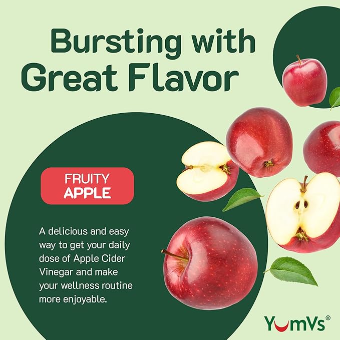 Apple Cider Vinegar Gummies with The Mother + Ginger by YumVs | Non GMO, Vegetarian Supplement for Women & Men | Heart Health and Digestive Support | Natural Apple Flavor Chewables - 60 Count