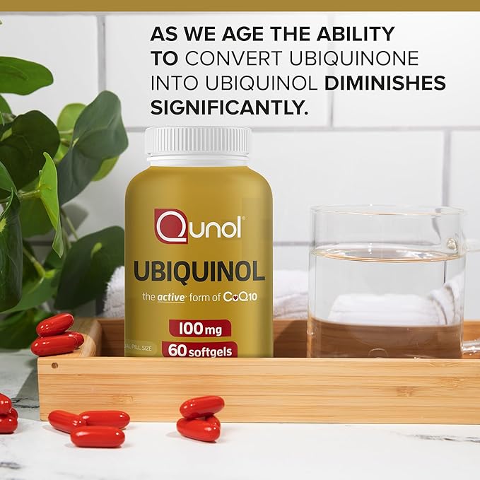 Qunol Ubiquinol CoQ10 100mg Softgels, Ubiquinol - Active Form of Coenzyme Q10, Antioxidant for Heart Health, Healthy Blood Pressure Levels, Beneficial to Statin Users, 60 Count