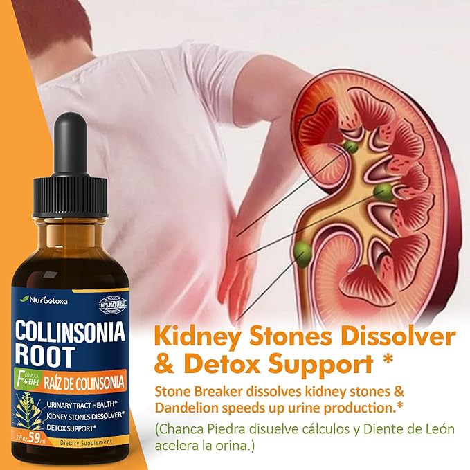 Collinsonia (Stone Root) Drops for Urinary Tract Health, Natural Herbal Formula Supplement w/Stone Breaker Chanca Piedra Extract Support Kidney Stones Dissolver & Detox Cleanse. 2oz