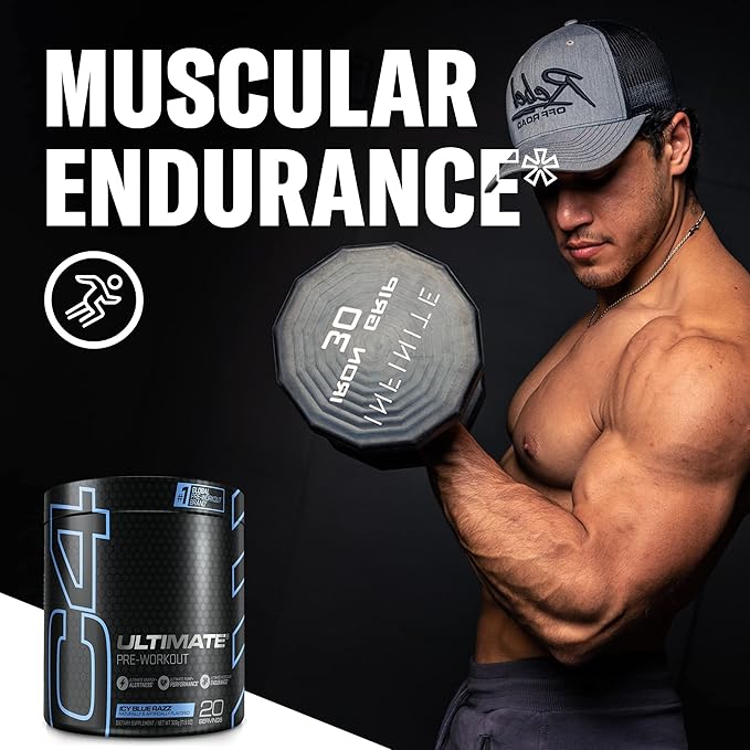 Cellucor C4 Ultimate Pre Workout Powder ICY Blue Razz - Sugar Free Preworkout Energy Supplement for Men & Women - 300mg Caffeine + 3.2g Beta Alanine + 2 Patented Creatines - 20 Servings