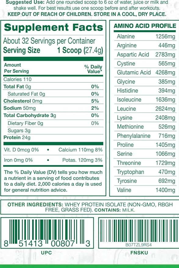 100% Grass Fed Unflavored Whey Protein Isolate-Keto-Low Carbs-2lbs