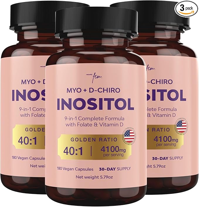 Premium Inositol Supplement 3x Bundle - Myo-Inositol & D-Chiro Inositol Supplement for Women 4100mg (40:1 Ratio) – 9-in-1 Hormonal & Metabolic Support with Folate, Vitamin B6, B12, D3, Zinc & Chromium