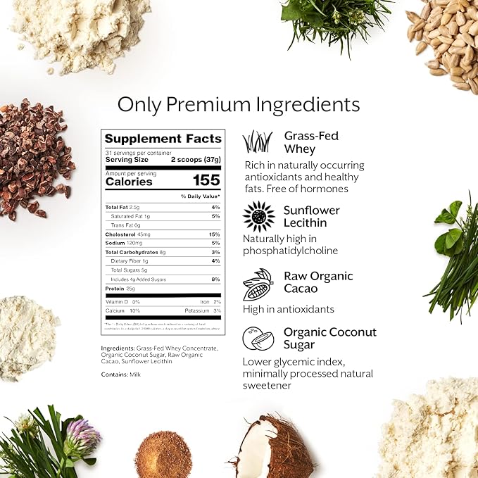 Promix Whey Protein Powder, Raw Chocolate - 5lb Bulk - Grass-Fed & 100% All Natural - Post Workout Fitness & Nutrition Shakes, Smoothies, Baking & Cooking Recipes - Gluten-Free & Keto-Friendly