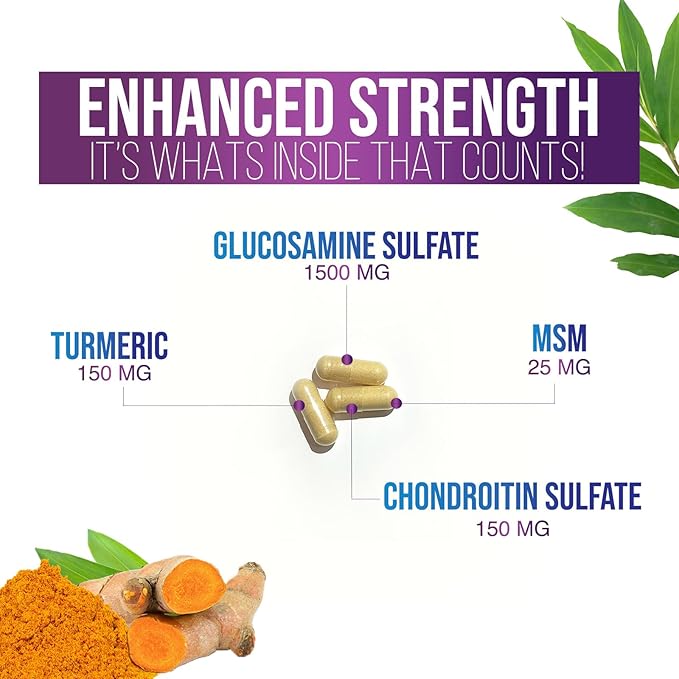 Glucosamine Chondroitin MSM Complex - 2100mg Joint Support Supplement with Turmeric & Boswellia - Quercetin for Joints, Bones, Knees & Mobility - Triple Strength Glucosamine Sulfate - 180 Capsules