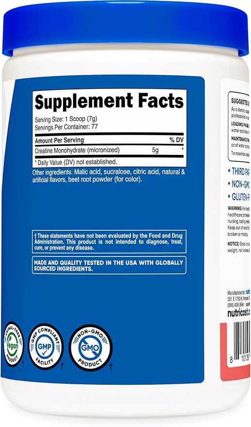 Nutricost Creatine Monohydrate Powder (Watermelon, 500 Gram) - Micronized Creatine Supplement - Vegan, Non-GMO, Gluten Free