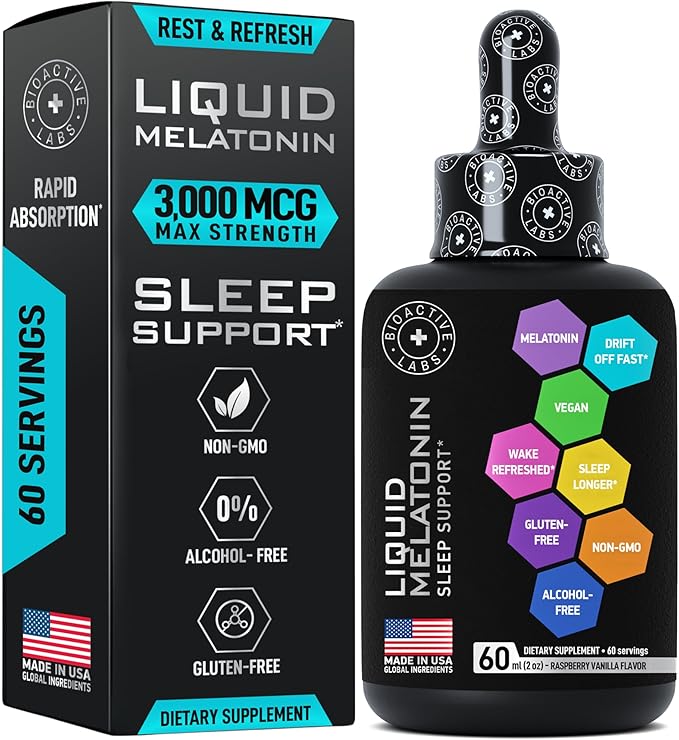 Liquid Melatonin for Adults and Children - 3mg Extra Strength Sublingual Liquid Melatonin for Kids and Adults - Sleep Fast Liposomal Drops - Natural Raspberry Flavor Sleep Aid - 60ml