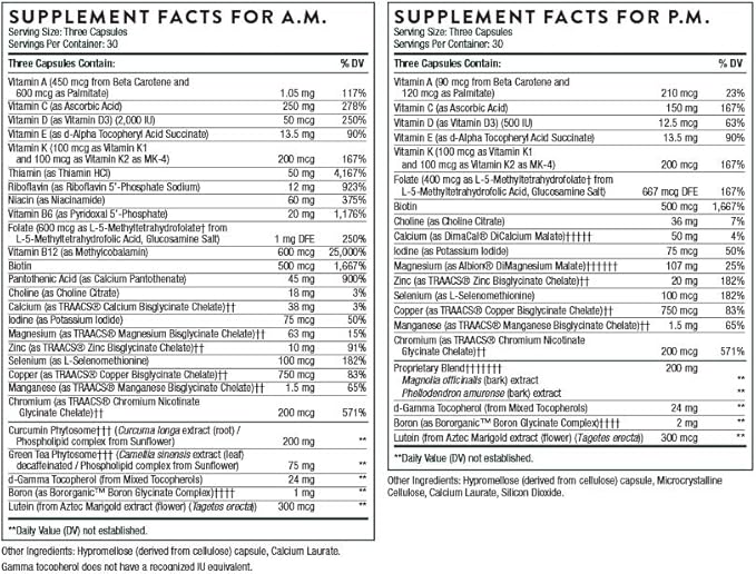 THORNE Multi-Vitamin Elite - Daily Nutritional Supplement - AM Formula Supports Cellular Energy Production and PM Formula Supports Restful Sleep* - Gluten-Free, Dairy-Free - 180 Capsules - 30 Servings