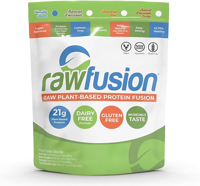 Rawfusion- Vegan Protein Powder, Vanilla Bean - 60 Servings 21g of Plant Based Protein, Low Net Carbs, Non-Dairy, Gluten/ Lactose Free, Soy Free, Kosher, Non-GMO, 4lbs Pound